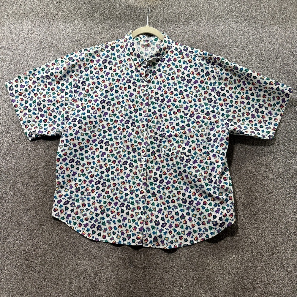 VTG 90s Cherokee Button Up Blouse Top Women 20W Leaf Print Floral Short Sleeveβ